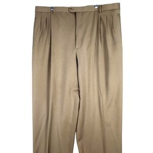 Zanella Sean Dress Pants Mens 44x32 Beige Wool Pleated Cuffed‎ Classic Fit Italy